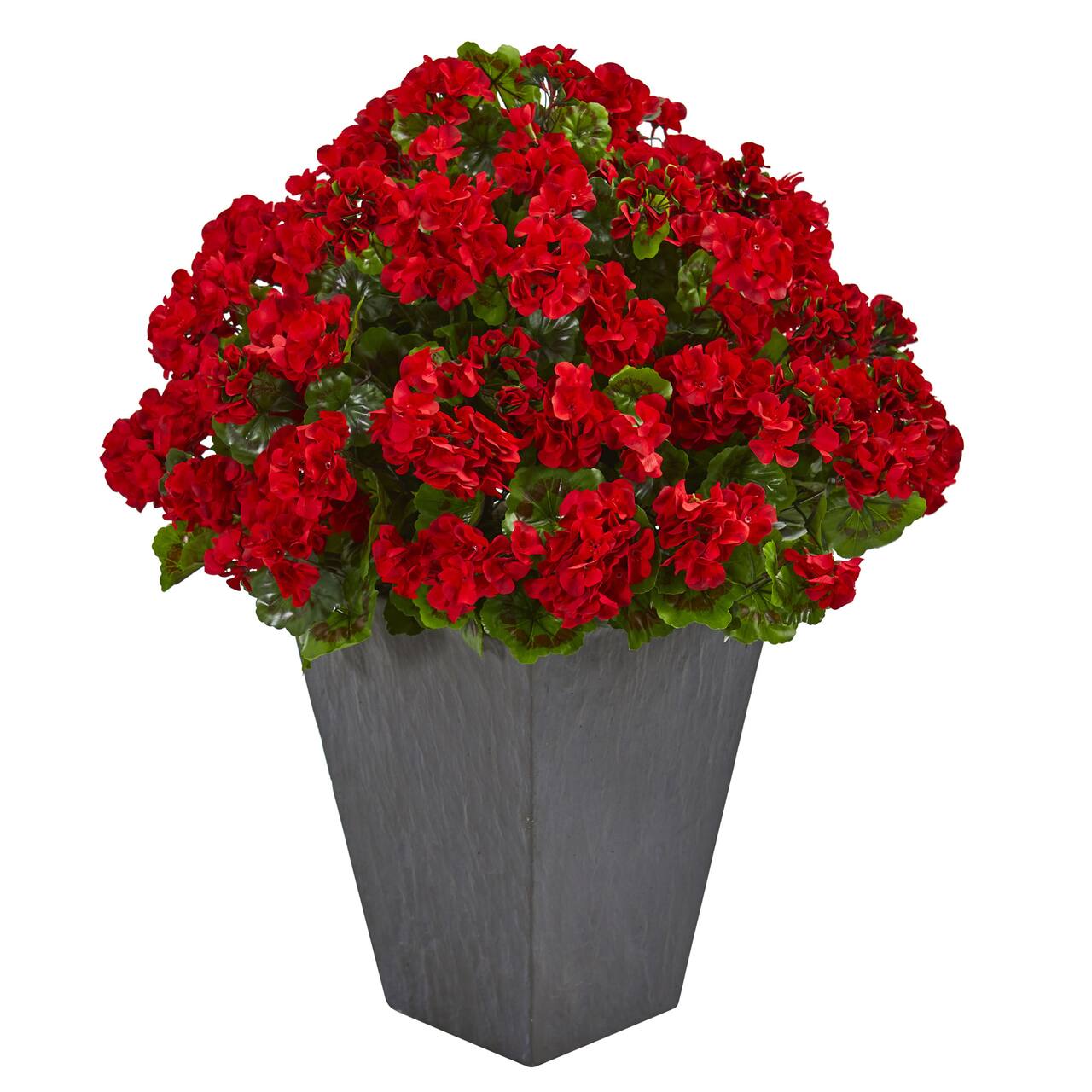 2.7ft. Red UV Resistant Geranium Artificial Plant in Slate Planter